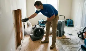 Structural drying equipment removing moisture from Meridian, ID home walls and floors after water damage